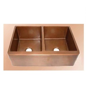 Wholesale Antique <b>Hammered</b> Copper Kitchen Sink Double Bowl Copper Farmhouse Sink - Product Image 3