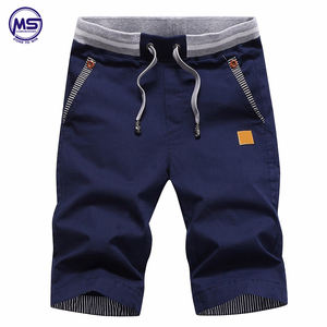 Short de bain en coton décontracté solide pour hommes 2021 Short de plage d'été à taille élastique avec cordon de serrage avec logo personnalisé - Product Image 3