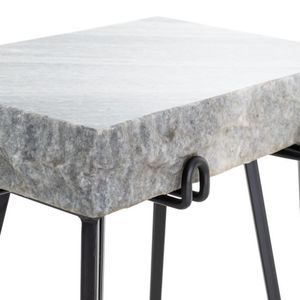 Mesa auxiliar moderna de lujo, bloque de mármol gris con tapa de mesa de centro natural y patas de metal, muebles para el hogar - Product Image 4