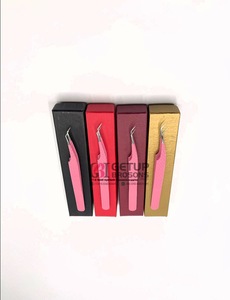 Pince à épiler pour extensions de cils de 10 mm, en acier inoxydable, anti-magnétique, durable, de haute qualité, avec revêtement en poudre rose à 45 degrés, style optimal - Product Image 6