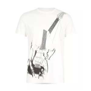 T-shirt blanc confortable à col rond avec impression numérique, design de guitare personnalisé 2026, pour garçons/hommes - Product Image 1