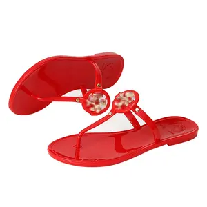 Yaz plaj moda bayan TB Flip flop düz sandalet PVC rahat T-kayışı jöle ayakkabı