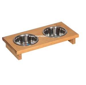 Cuencos de madera maciza de bambú para mascotas, alimentador con soporte para perros y gatos, alimentador de bambú, tazón doble de acero de la India - Product Image 6