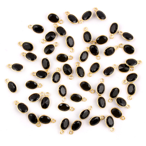 Conector de cuarzo ónix negro facetado 8x6mm Conector ovalado facetado Ajuste de bisel Fianza única Conector de 24K Hallazgo - Product Image 1