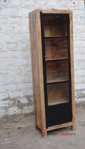 Armoire en alliage de fer et bois, Style rétro industriel à la mode, bagage avec porte en verre - Product Image 2