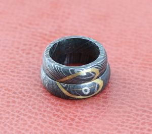 Anillo de boda de Edición especial Paquete de 2 Acero de Damasco con diamante Estilo clásico de alta calidad 8mm de ancho para el suministro de ODM Islámico - Product Image 6