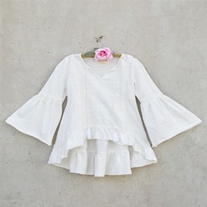 Tunique à manches longues en ivoire, confectionnée en tissu en rayonne doux, pour mignonnes filles, à volants, tenue d'été - Product Image 4