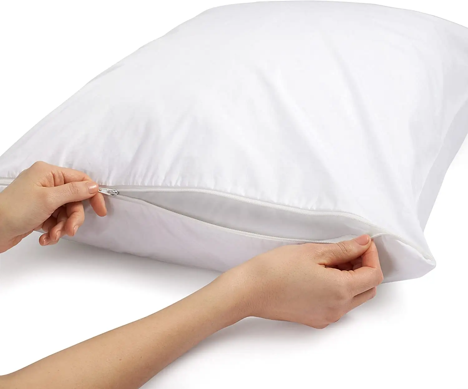 基本綿100% 低刺激性枕プロテクターケース-クイーン、ホワイト