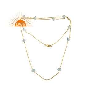 Uncut ดิบพลอยสีฟ้าลูกปัดสร้อยคอโซ่ผู้ผลิต925เงินสเตอร์ลิงสร้อยคอชุบทองผู้ผลิตเครื่องประดับ - Product Image 1