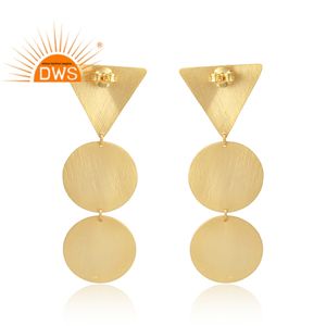 Boucles d'oreilles pendantes en argent massif 925 plaqué or 18 carats de créateur géométrique Collection classique du fabricant de bijoux - Product Image 3