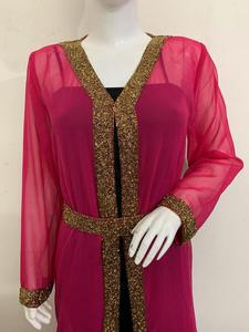 2025 nouveau musulman Ramadan mode EID Abaya offre mode musulmane Robe ceinture Cardigan Maxi Robe haussement d'épaules manteau robe perlée à la main Abaya - Product Image 4