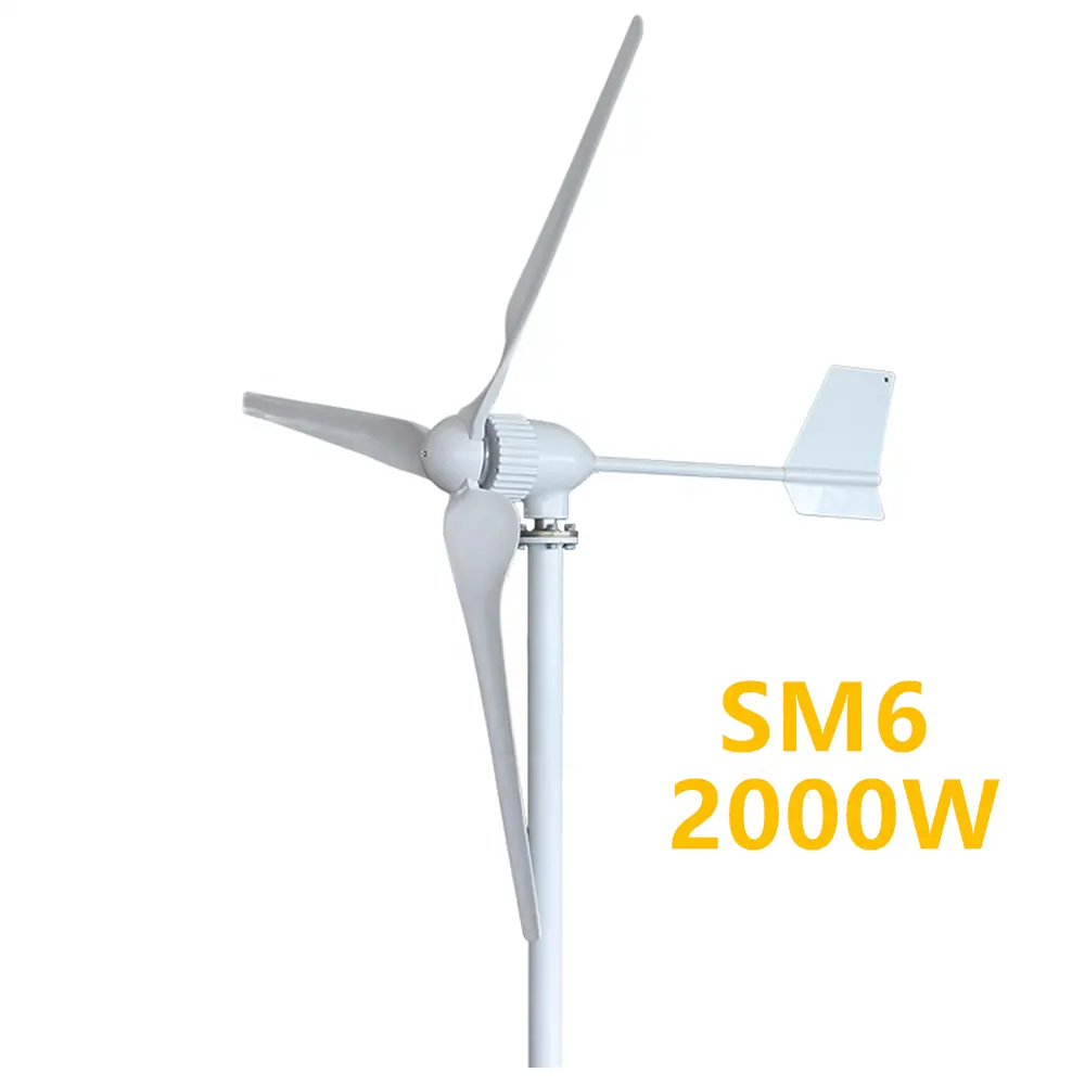 Gerador de energia SM6-2000w, 24v 48v 96v 3 lâmina de fibra de nylon turbinas eólicas domésticas horizontais gerador de vento energia