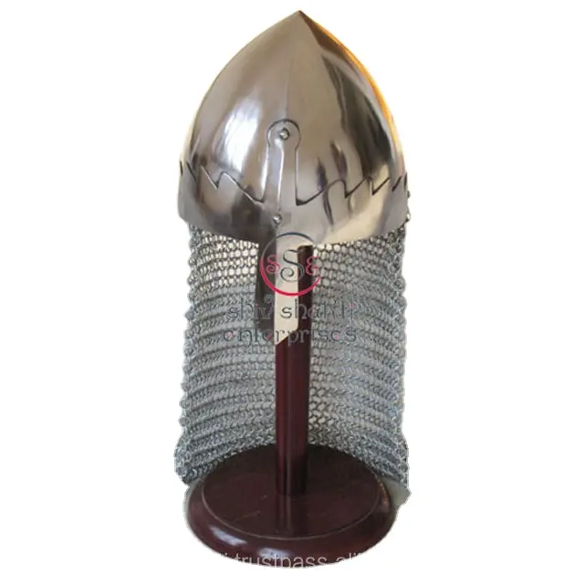 Meeval Armor Reproduksi Teater Roleplay Kostum Armor Kerajinan Logam Viking Norman Nasal Armor Helm dengan Chainmail