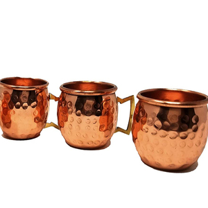 Pure Copper Moscow Mule <b>Mug</b> With Copper Handle Hammered Texture with Mirror Polish - Product Image 1