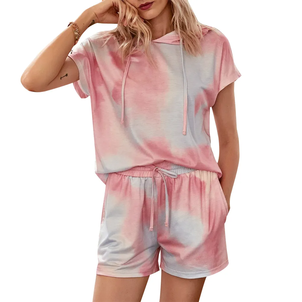 Tie-Dye Hoodie & Shorts Damen bekleidung Tie Dye Zweiteiliges Crop Top und Short Set Custom Cropped Hoodies Set