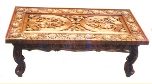 Mesa de Centro Clásica de Madera Hecha a Mano con Tallado a Mano en Forma Rectangular para el Hogar y Hoteles - Product Image 2