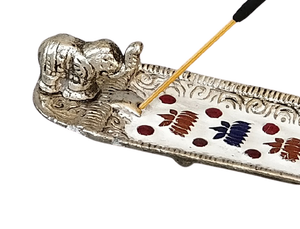 Bijou en métal blanc avec finition de couleur meena, attrape-cendres de ski, Agarbatti, Stand de thérapie d'encens aromatique - Product Image 5