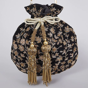STUNNING POTLI BAG BEAUTIFUL WHITE WORK LATCAN & STYLISH ZARI EMBROIDERY on SILK FABRIC for PARTY & <b>WEDDING</b> @ 2022 - Product Image 1