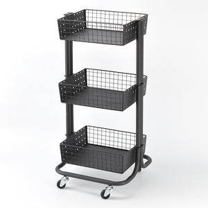 <b>3</b>-<b>Tier</b> Metal Mesh Wire Storage Basket <b>Trolley</b> Cart with Panel Design Multi-Function - Product Image 4