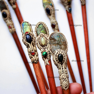 Bâtons pour cheveux en argile polymère, 30 pièces, labradorite naturelle, druse, boucles d'oreilles, déodorant en cristal, accessoires capillaires pour femmes - Product Image 5