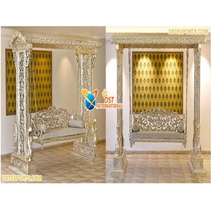 Indoor Silver Carved Teak <b>Swing</b> for Home Home Decor <b>Wooden</b> Carved Silver <b>Swing</b> Indian Traditional Handicraft Silver <b>Swing</b> USA - Product Image 1