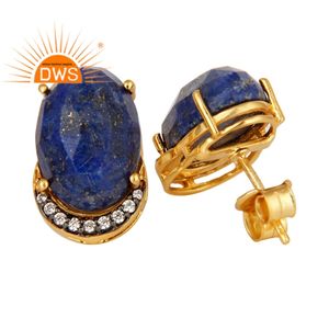 Nuevo diseñador Stud Pendientes Fabricante de joyas Lapislázuli Piedra preciosa Pendientes de plata chapados en oro Colección vintage - Product Image 3