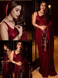 Saree en georgette lourde pour dames vêtements traditionnels indiens avec séquence et fil pour fêtes et festivals - Product Image 6