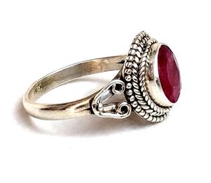 Finition oxydée Bague en argent sterling 925 vintage bohème Inde Rubis pierres précieuses faites à la main en gros bijoux indiens - Product Image 3