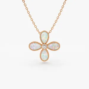 Plated Peervorm Ethiopische Opal Charm Cross Hanger 925 Sterling Zilveren Ketting Handgemaakte Fijne Cz Sieraden Gouden Touw Ketting Box