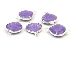 Pierre précieuse en cuivre bleu teint avec connecteur de lunette Double Bail de bijoux en forme de coeur fait main plaqué argent - Product Image 6