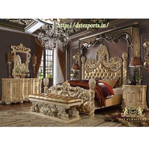 Lit double de luxe en taille king-size de style couronne, style Maharaja, meubles de chambre à coucher en bois sculpté, lit de luxe en bois sculpté de style couronne - Product Image 1