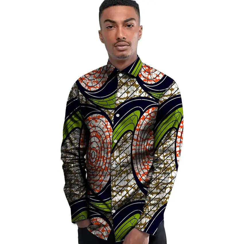 אנקרה בצבע אפריקאי הדפסת mens דאשיקי חולצות אפריקאי בגדי costom חזק גברים ארוך שרוול חולצה של אפריקה בגדי כותנה