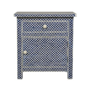 Mesita de noche con acabado de incrustaciones de hueso personalizado con cajones, accesorios decorativos para muebles - Product Image 1