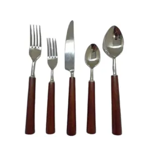 High Quality Cutlery Brown Wooden Handle Stainless Steel Flatware Set Fashionable Trending Design Crockery