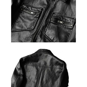 เสื้อแจ็คเก็ตหนังแท้มีซิป,รถจักรยานยนต์แข่งสีดำสำหรับผู้ชาย - Product Image 3