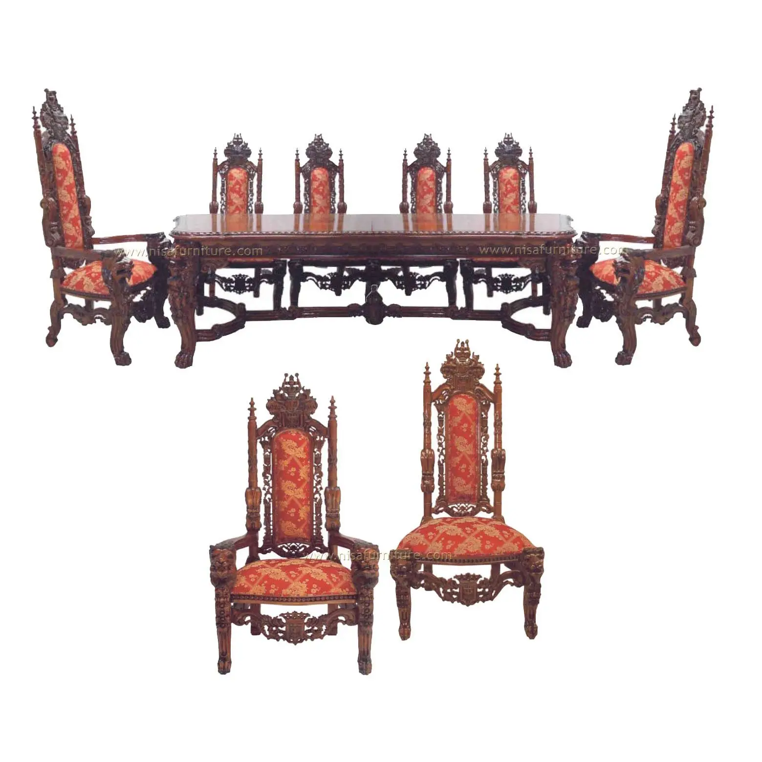 Обеденный стол с изображением короля льва и тронные стулья с изображением Льва