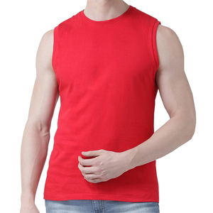 Chemise en débardeur rouge pour homme, haute qualité, 100% coton, vêtements personnalisés, sans manches, Logo personnalisé avec broderie - Product Image 6