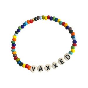 VAXXED Stretchy Beaded <b>Bracelet</b> | <b>Stretch</b> Rainbow Vaccinated <b>Bracelet</b> | Stretchy Stacking <b>Bracelet</b> | Stretchy Multi-Colored Bead - Product Image 1