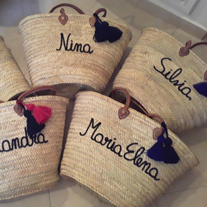 Bolsa de playa de paja con borlas, canasta de mimbre personalizada, bolso de mano de paja - Product Image 1