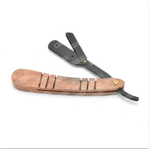 Maquinillas de afeitar de peluquero de borde recto de madera negra Cuchillo de afeitar de acero inoxidable con herramientas de extensión de cabello de plástico - Product Image 3