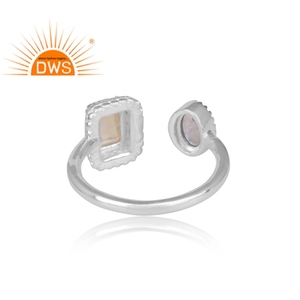 Natural Ethiopian Opal and Rainbow Moon Stone Gemstone <b>Ring</b> Jewelry Fine 925 Sterling Silver <b>Open</b> <b>Ring</b> Jewelry - Product Image 4