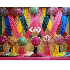 ร่มปักหลากสีสำหรับตกแต่งงานแต่งงาน,ฉากหลังของการตกแต่งที่เล่นโวหาร Mehndi ร่มสำหรับงานแต่งงาน - Product Image 1