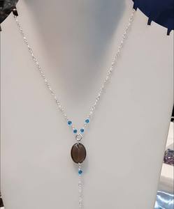 Collier de perles de forme ovale de conception la plus chaude collier de perles de cabochon lisse de tanzanite collier de longue chaîne en argent classique - Product Image 2