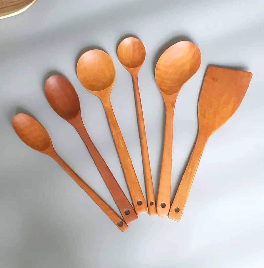 Wholesale Customized Logo Wooden Spoon Fork Ladle Cooking Serving Kitchen Utensils Mixing Spoon Durable