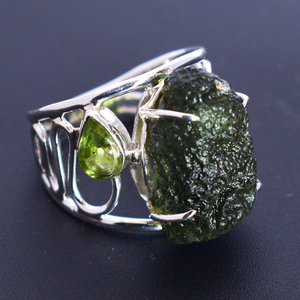 925 plata esterlina peridoto piedra preciosa áspera moldavita gemas piedra anillo hecho a mano mujeres accesorios joyería fina para mujeres - Product Image 6