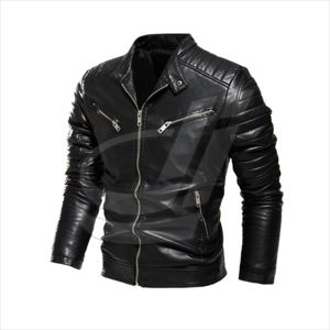 Chaqueta de cuero para hombre, abrigo de PU de Color sólido, chaqueta de motocicleta de felpa para invierno - Product Image 3