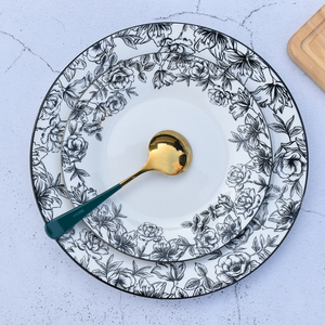 Assiettes d'accompagnement en porcelaine, vaisselle de cuisine pour salade 6 8 pouces, plats latéraux en céramique noir et blanc - Product Image 4