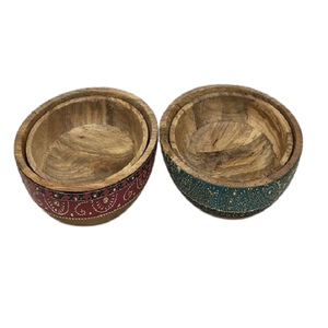 Ensemble de deux bols à soupe et à sauce décoratifs islamiques en bois et en métal polis, écologiques, avec couvercle - Product Image 6