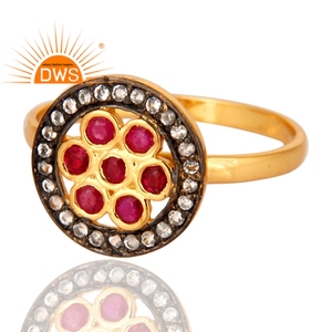 ของแท้รอบตัดทับทิมและสีขาวบุษราคัมพลอยแหวนเครื่องประดับผู้ผลิตสีเหลืองทองชุบเงินสเตอร์ลิงแหวนเครื่องประดับขายส่ง - Product Image 2