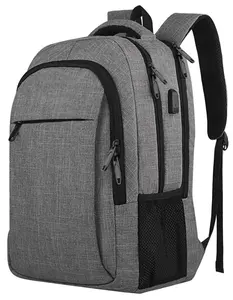 Travel Laptop Backpack, Business Anti Theft Slim Durable Gray Computer Bag with USB Charging Port